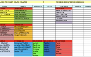 Tableau des cours pour l'année 2023-2024 🎾