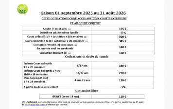 COTISATION SAISON 2025 - 2026
