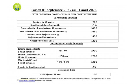 COTISATION SAISON 2025 - 2026